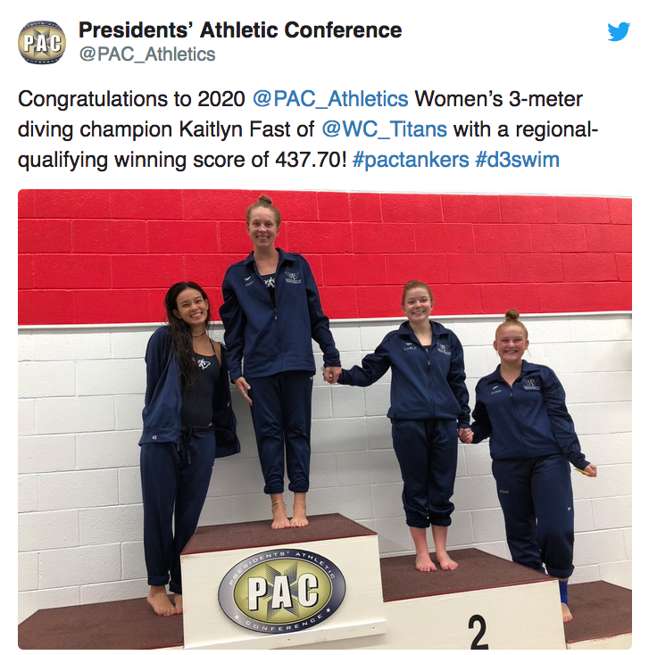 Congratulations to 2020 @PAC_Athletics Women’s 3-meter diving champion Kaitlyn Fast